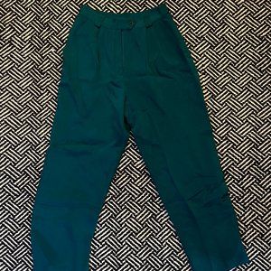 Vintage Womens Silk Turquoise Trousers, Size 6